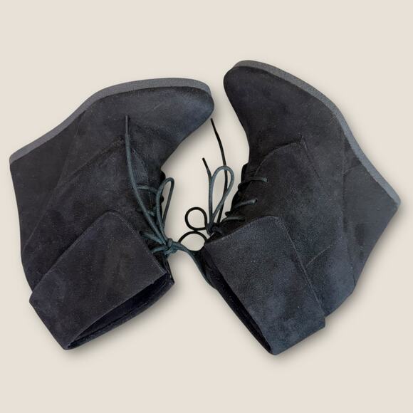 Mossimo Supply Co. Women 8 Black Ankle Bootie Faux Suede Fold Desert High Wedge - Picture 6 of 11